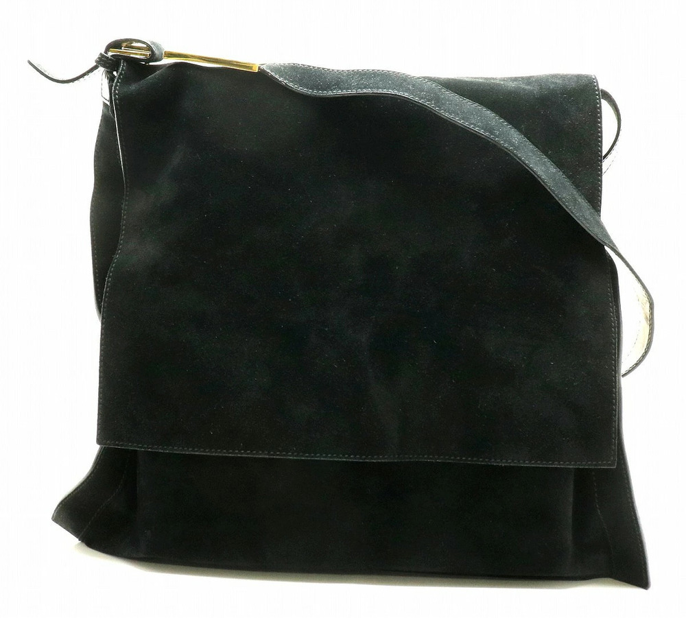 Gucci Crossbody Bag Gusset Suede Leather Black
